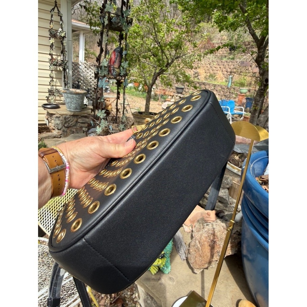 Coach Black Leather Grommet Shoulder Bag Gold Studs CY646 NWT - Picture 10 of 11